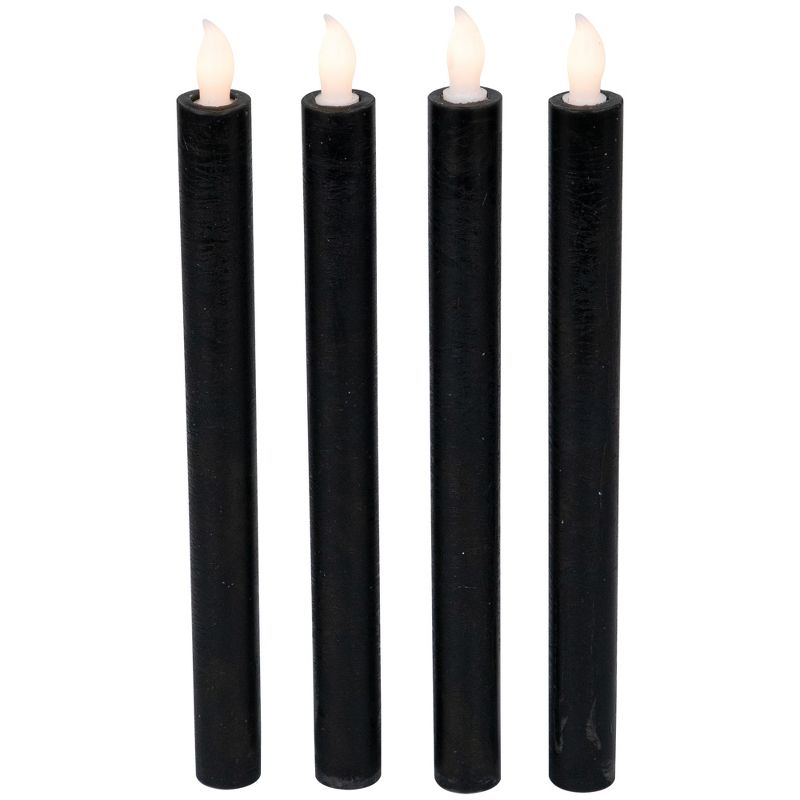 Northlight Set of 4 Solid Black LED Flickering Flameless Halloween Taper Candles 9.5", 4 of 7