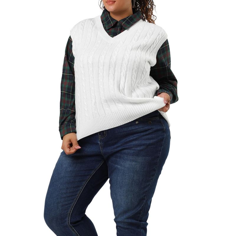 Agnes Orinda Women's Plus Size V Neck Knit Sleeveless Pullover Fashion Sweater Vests, 1 of 6