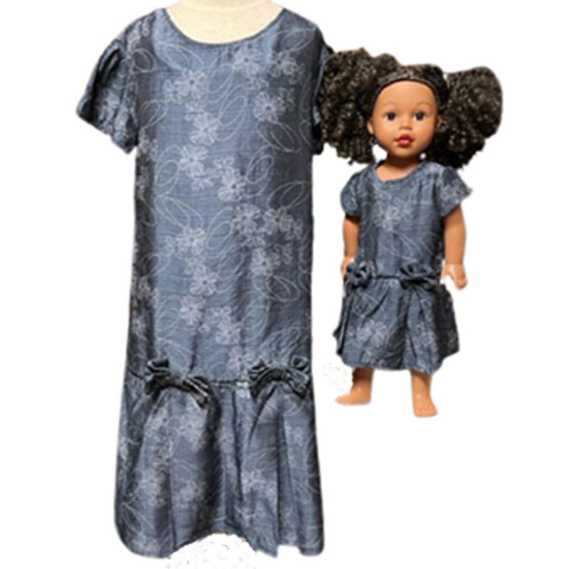Doll Clothes Superstore Size 12 Matching Girl And Doll Blue Pattern Dresses For Girls And Dolls, 2 of 5