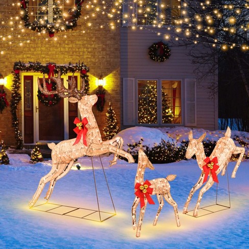 Costway 3 Pcs Lighted Christmas Reindeer Family Set Holiday ...