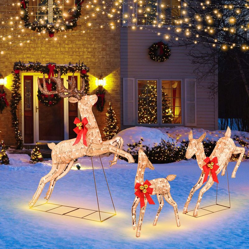 Costway 3 PCS Lighted Christmas Reindeer Family Set Holiday Decoration with 255 Lights, 1 of 10