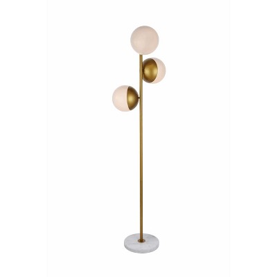 Elegant Brass Floor Lamp with Frosted White Glass Shades