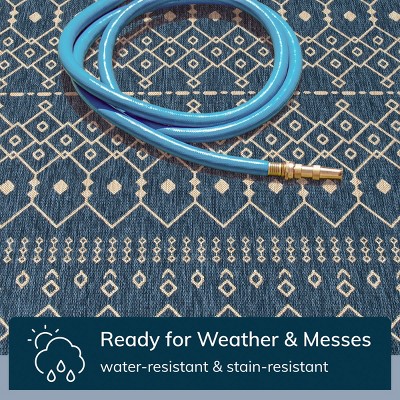 Nordic Blue and Beige Synthetic Flat-Weave Runner Rug