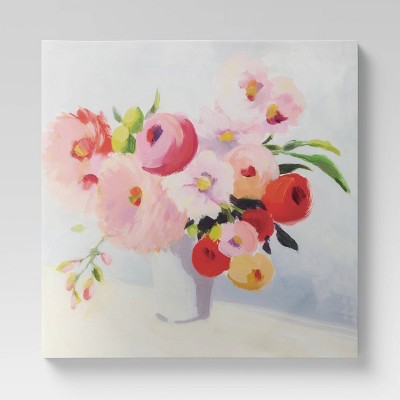 30" x 30" Floral Painting Unframed Wall Canvas Pink - Threshold™