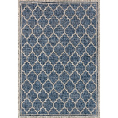Navy/Gray Moroccan Trellis 9' x 12' Reversible Indoor/Outdoor Rug