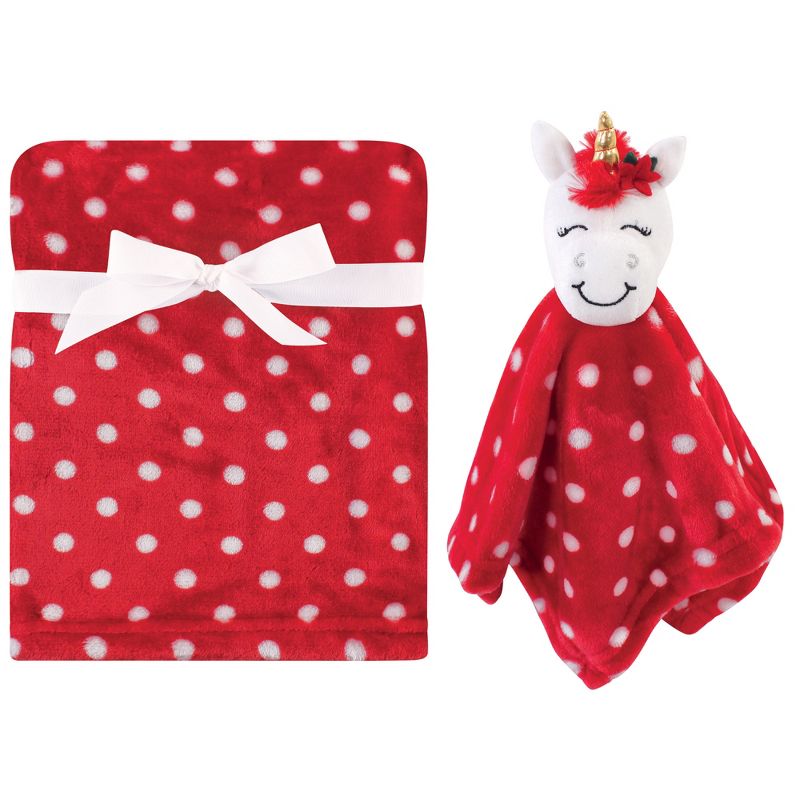 Hudson Baby Infant Plush Blanket with Security Blanket, Christmas Unicorn, One Size, 1 of 3