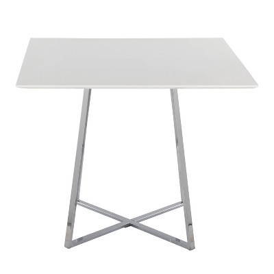 Cosmo Chrome White Square Dining Table with Glass Top