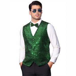 Lars Amadeus Men's V-Neck Party Dress Prom Nightclub Shiny Sleeveless Argyle Sequin Vest - 1 of 4