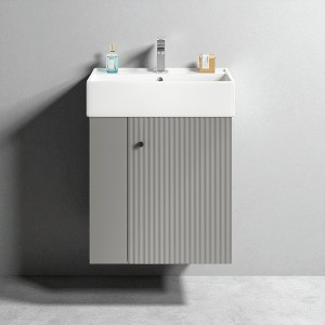 21.6'' Wall-Mounted Bathroom Vanity with Ceramic Sink, Left Side Open Storage, Wave Pattern Door, Soft-Close, Floating Cabinet - 1 of 4