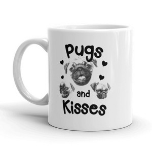 Crazy Dog T-Shirts Pugs And Kisses Coffee Mug Funny Pet Puppy Dog Ceramic Cup-11oz - 1 of 4