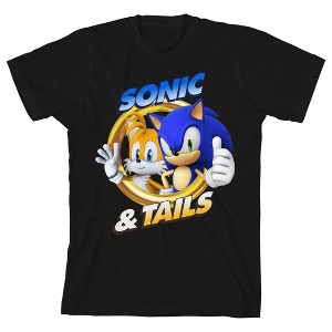 Sonic The Hedgehog Sonic & Tails Gold Ring Youth Girl’s Black Crew Neck Short Sleeve T-shirt - 1 of 3