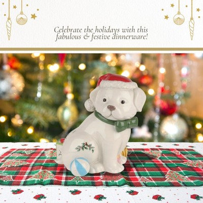 Festive White Ceramic Puppy Cookie Jar with Lid