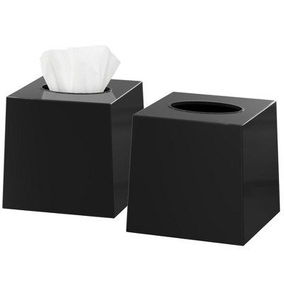 Dwellza Home Square Set of 2 Plastic Decorative Facial Tissue Box Cover Fits Any Vanity Countertop, Bedroom Dresser, Office Desk or Bathroom Decor