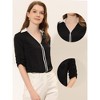 Allegra K Women's Contrast V Neck Collared Roll Up Long Sleeve Chiffon Office Shirt - 2 of 4