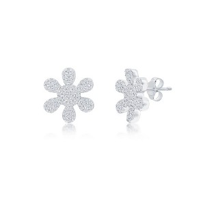 Diamonds D'Argento Sterling Silver, Flower Diamond Stud Earrings - (74 Stones) - Silver - 1 of 3
