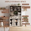 72" Farmhouse Bar Cabinet with Sliding Barn Door, Kitchen Buffet with Hutch, Wine Rack, Drawers, and Storage Shelves, Grey - 3 of 4