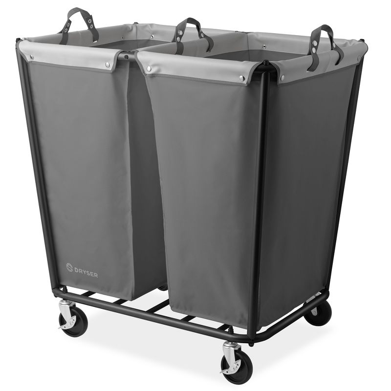Dryser Round Commercial Heavy-Duty Rolling Laundry Hamper, Steel Frame Cart on Wheels with Removable Canvas Bin for Hotel or Home, 1 of 8