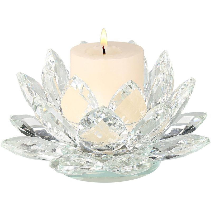 Dahlia Studios Clear Crystal 8 3/4" Wide Lotus Candle Holder, 1 of 6
