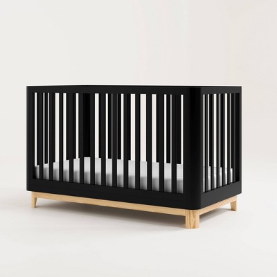 Black and Natural 3-in-1 Convertible Baby Crib with Rounded Posts