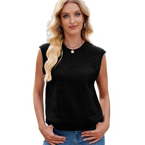 Clearlove Women Summer Sweater Vest Knit Crop Cardigan Sleeveless Turtleneck Bow Tie Back Knitted Cami Shirts Ribbed Crew Neck Tank Tops - 1 of 4
