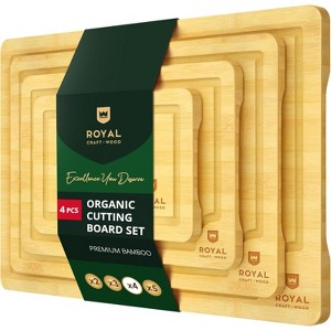 Bamboo Cutting Board Set of 3 with Side Trays - Wood Cutting Boards For Kitchen for Meat, Cheese, Fruits & Vegetables by Royal Craft Wood - 1 of 4