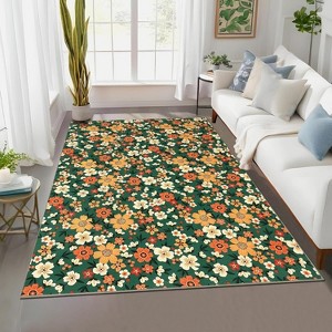 Machine Washable Area Rug - Modern Floral Ultra Soft Carpet Non-Slip Low Pile Stain-Resistant No-Shedding Accent Rug for Dorm Home Living Room Dining - 1 of 4