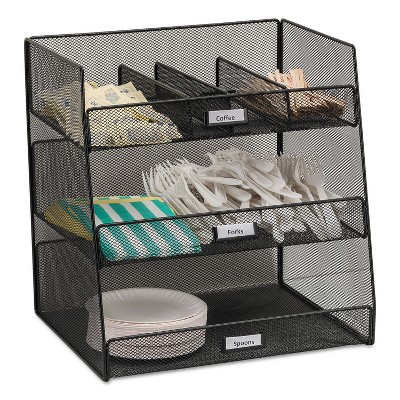 Safco Onyx Breakroom Organizers 3 Compartments 14.625x11.75x15 Steel Mesh Black 3293BL