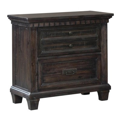 FurniFact,Solid Acacia Wood Nightstand with Metal Accents