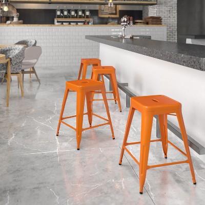 24'' Orange Metal Backless Counter Height Stool