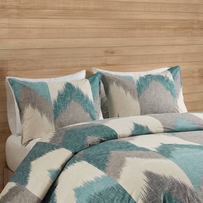 Aqua Ikat Chevron Cotton Full/Queen Duvet Cover Set
