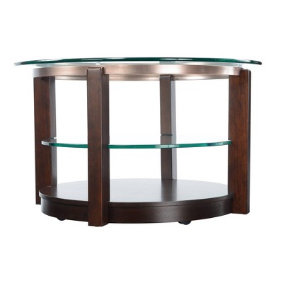 Espresso Round Wood and Glass Coffee Table with Interior Shelf
