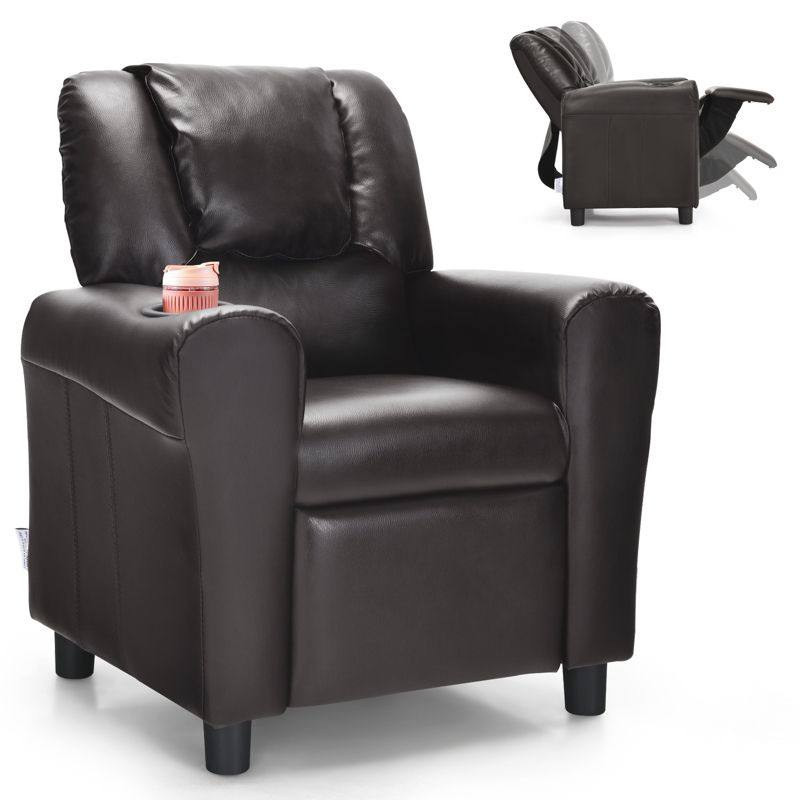 Infans Kids Recliner Chair PU Leather Armrest Sofa w/Footrest Cup Holder Beige, 1 of 8