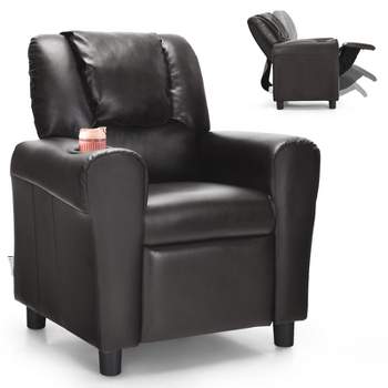 Infans Kids Recliner Chair PU Leather Armrest Sofa w/Footrest Cup Holder Beige