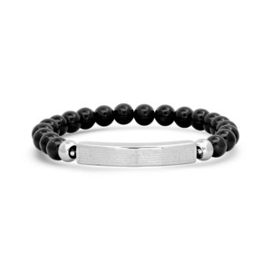 Steeltime Men's black lava and stainless steel Our Father id beaded bracelet. Color Options: Silver, Gold - 1 of 4