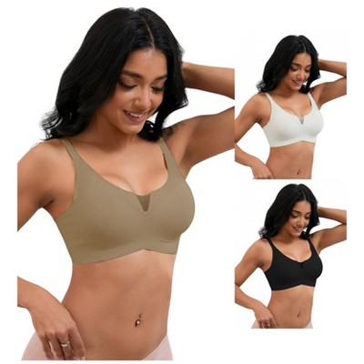 INSPIRE CHIC 3 Pcs Women's Mesh Wirefree Adjustable Straps Padded Comfortable Push Up Bras