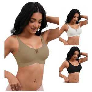 INSPIRE CHIC 3 Pcs Women's Mesh Wirefree Adjustable Straps Padded Comfortable Push Up Bras - 1 of 4
