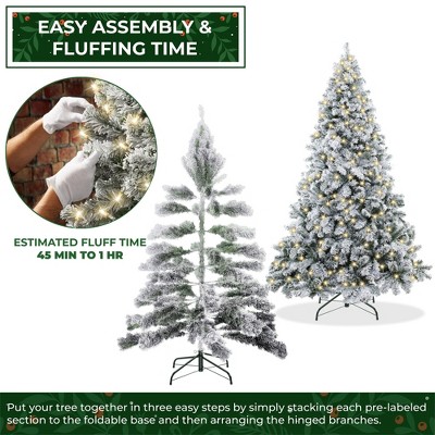 7.5ft Pre-Lit Snow-Flocked White Pine Christmas Tree with Metal Stand