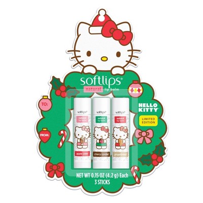 Softlips Hello Kitty Natural Lip Balm Holiday Wreath - 3pk