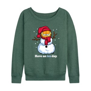 Women's - Garfield - Have An Ice Day Lightweight French Terry Wide Neck Long Sleeve Graphic Shirt - 1 of 4