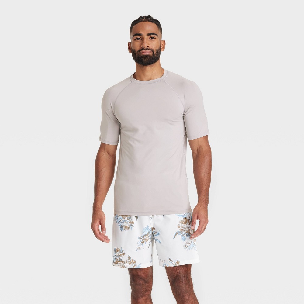 Photos - Swimwear Men's Short Sleeve Rash Guard Top - Goodfellow & Co™ Gray XL: UPF 50+, Recycled Polyester, Athletic Fit, Machine Washable