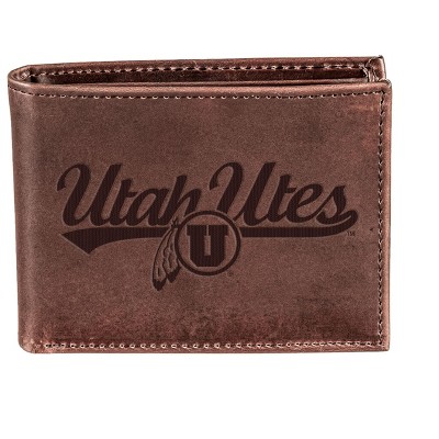 Evergreen NCAA University of Utah Brown Leather Bifold Wallet Officially Licensed with Gift Box
