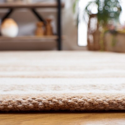 Ivory and Beige Striped Flat Woven Wool Area Rug, 5 x 8 ft