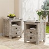 Nightstand Set of 2, Farmhouse End Table with Charging Station & 2 Drawers, 18″ Wood Bedside Table for Bedroom/Living Room/Hallway - 2 of 4