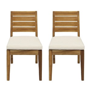 PAGED Set of 2 Patio Dining Chairs,Modern Outdoor Dining Chairs with water-resistant cushions,Armless Wood Chairs Suitable for Patio,Garden - 1 of 4