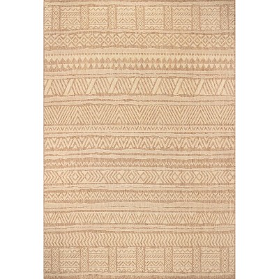 Beige Striped Synthetic Easy-Care Indoor/Outdoor Area Rug