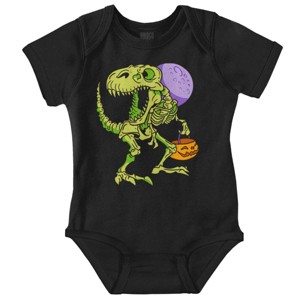 Halloween Dinosaur Skeleton Trick or TreatBaby Romper Boys or Girls Brisco Brands - 1 of 4