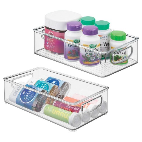 Mdesign Plastic Bathroom Beauty Storage Bin With Handles, Clear, 2