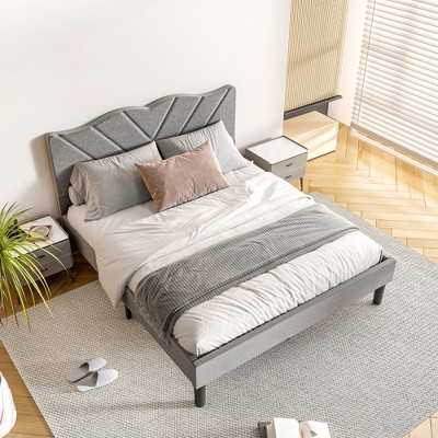 ALEXOUN Modern Platform Bed Frame with Upholstered Headboard and Wooden Slats, No Box Spring Needed,Noise Free,Easy Assembly