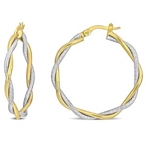EVERLY JEWELRY | 10k 2-Tone Gold Twisted Textured Hoop Earrings - 1 of 4