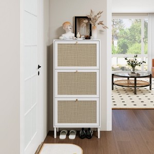 RISOKEYS Rattan Free Standing Shoe Cabinet with 3 Flip Drawers,Shoe Rack Storage Cabinet for Heels,Boots,Slippers,Entrance Hallway Entryway. - 1 of 4